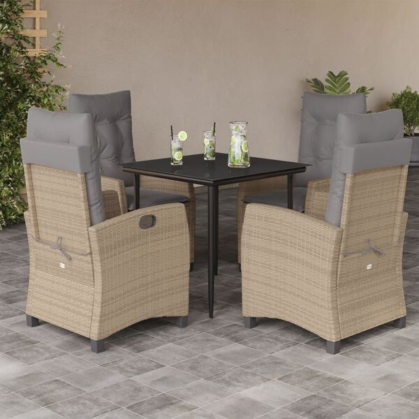 vidaXL Ensemble &agrave; manger de jardin coussins 5 pcs m&eacute;lange beige rotin