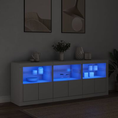vidaXL Buffet avec lumières LED blanc 181,5x37x67 cm