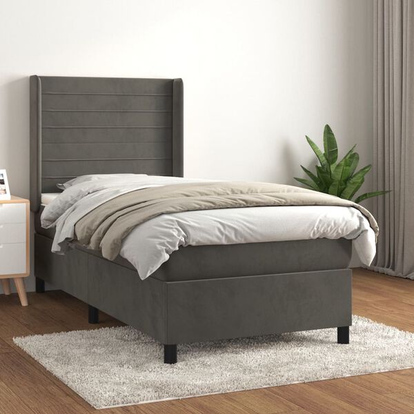 vidaXL Sommier &agrave; lattes de lit et matelas Gris fonc&eacute; 80x200 cm Velours