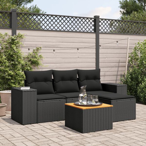 vidaXL Salon de jardin 5 pcs avec coussins noir r&eacute;sine tress&eacute;e