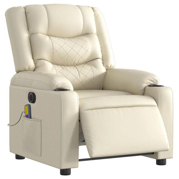 vidaXL Fauteuil de massage inclinable électrique crème similicuir
