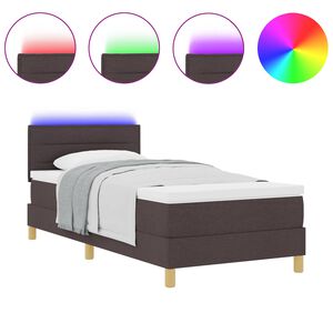 vidaXL Lit &agrave; ressort LED avec matelas Marron fonc&eacute; 80 x 200 cm tissu