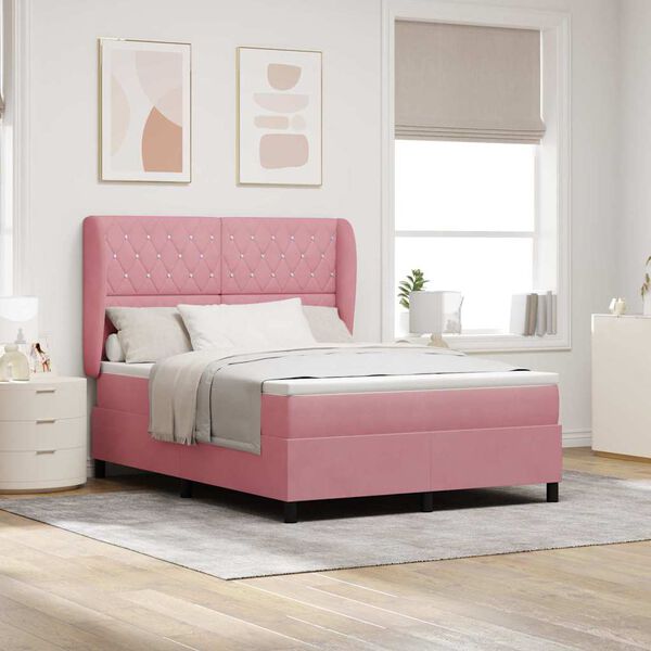 vidaXL Lit &agrave; ressorts avec matelas Rose 200 x 140 cm Polyester
