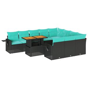 vidaXL Salon de jardin 11 pcs avec coussins noir r&eacute;sine tress&eacute;e