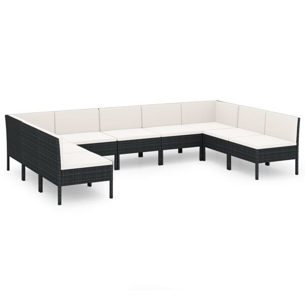 vidaXL Salon de jardin 9 pcs avec coussins R&eacute;sine tress&eacute;e Noir