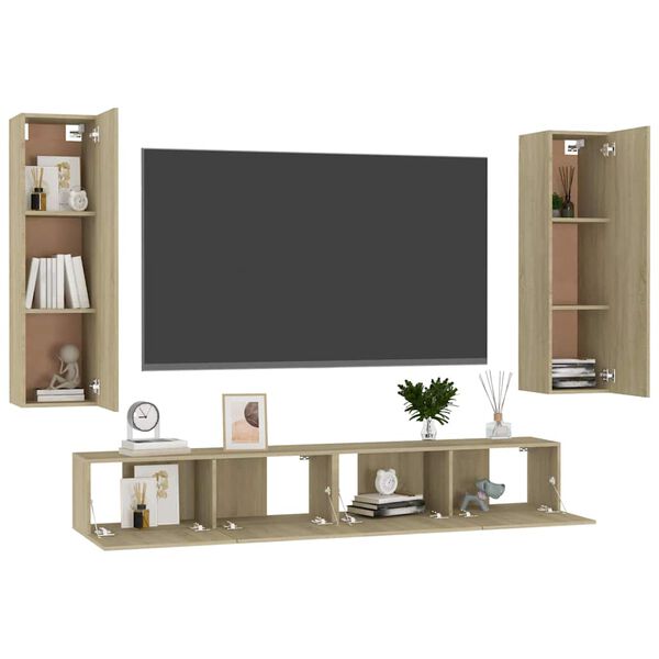 vidaXL Ensemble de meubles TV 4 pcs Ch&ecirc;ne sonoma Bois d'ing&eacute;nierie