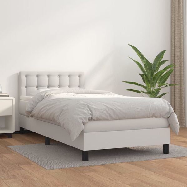 vidaXL Sommier &agrave; lattes de lit avec matelas Blanc 90x190 cm Similicuir