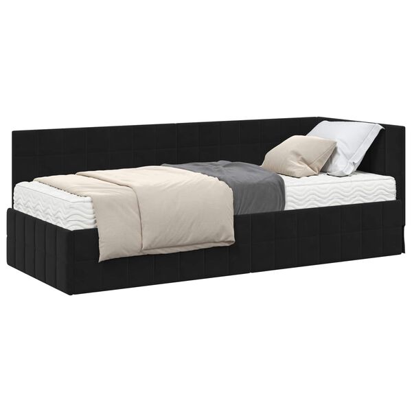 vidaXL Cadre de lit d'angle avec matelas 2 pcs Noir Velours