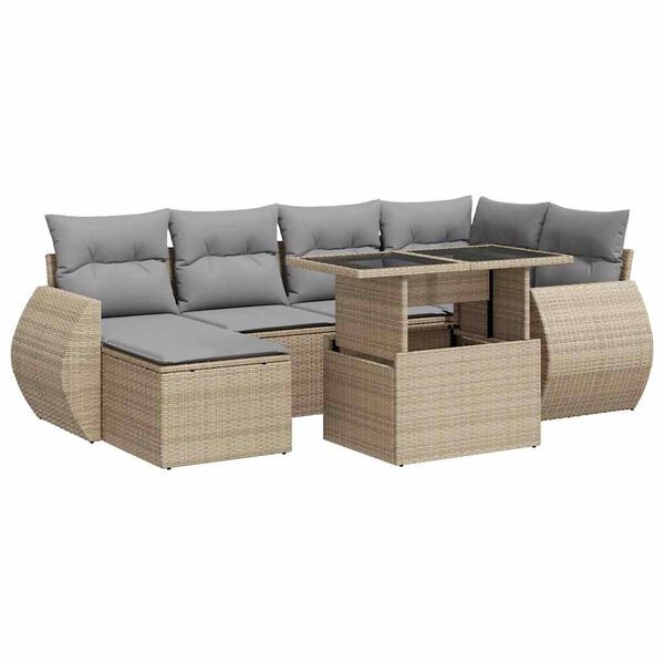 vidaXL Salon de jardin avec coussins 7 pcs beige r&eacute;sine tress&eacute;e