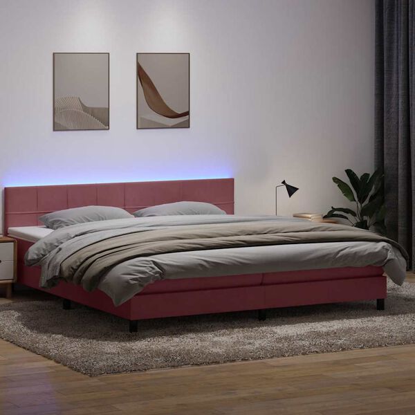 vidaXL Sommier &agrave; lattes de lit avec matelas et LED rose 180x210 cm velours