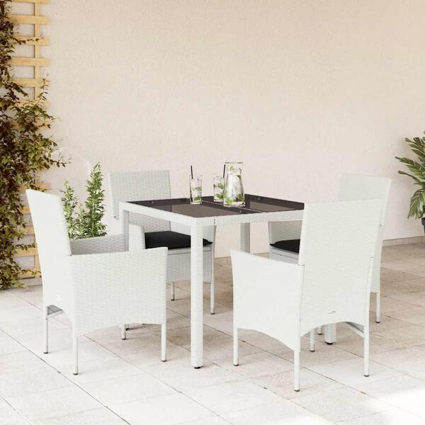 vidaXL Ensemble &agrave; manger de jardin et coussins 5 pcs blanc rotin verre