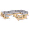 vidaXL Salon de jardin 13 pcs avec coussins gris bois de pin
