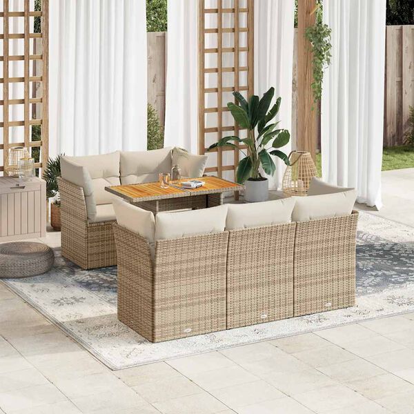 vidaXL Salon de jardin avec coussins 6 pcs beige r&eacute;sine tress&eacute;e