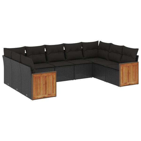 vidaXL Salon de jardin 9 pcs avec coussins noir r&eacute;sine tress&eacute;e