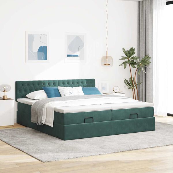 VidaXL Cadre de lit ottoman avec matelas vert foncé 180x200cm velours