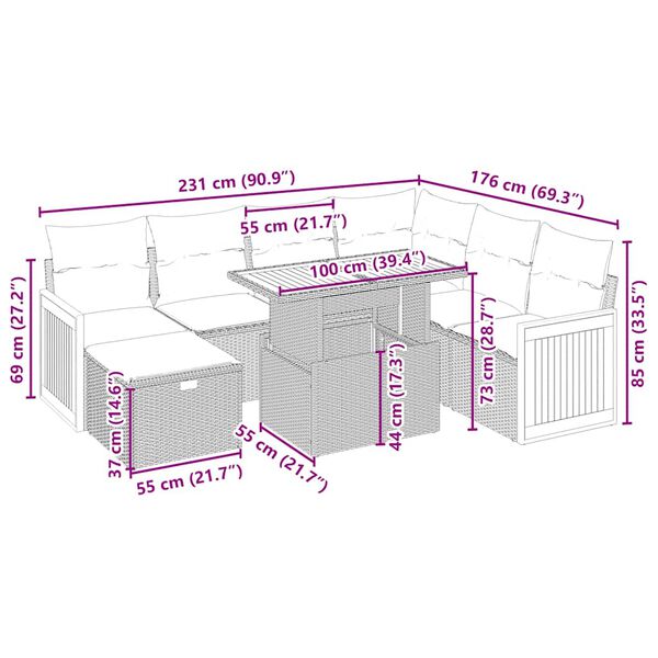 vidaXL Salon de jardin avec coussins 8 pcs beige résine tressée