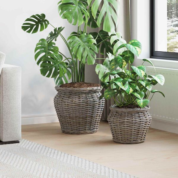 vidaXL Panier de Plante avec stockage 2 pcs Gris Rattan Lacak