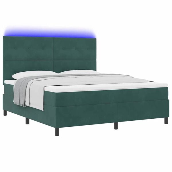 vidaXL Lit &agrave; ressort LED avec matelas Vert fonc&eacute; 180 x 200 cm tissu