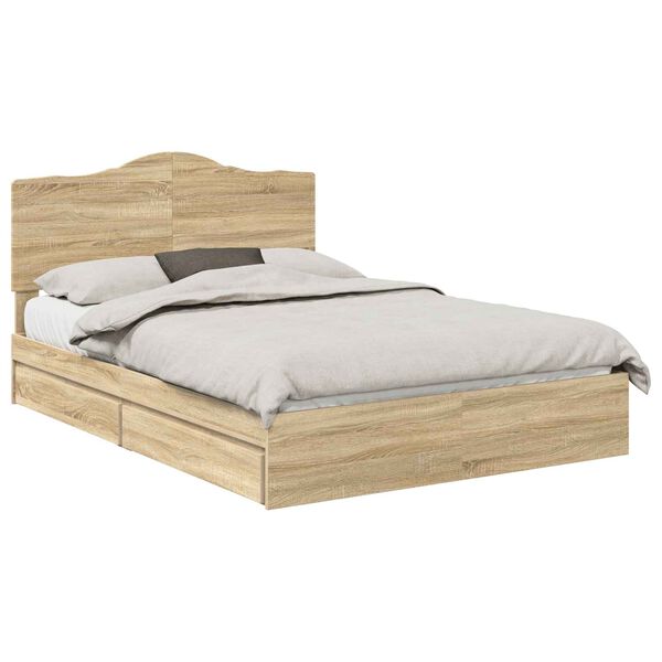 vidaXL Lit de Rangement Ch&ecirc;ne Sonoma 150 x 200 cm Bois d'ing&eacute;nierie