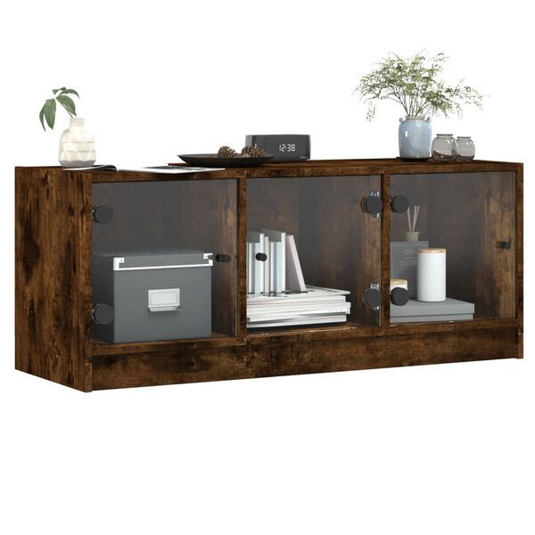 vidaXL Meuble TV avec portes en verre chêne fumé 102x37x42 cm