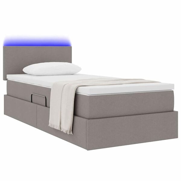 vidaXL Lit avec rangement et LED avec matelas Taupe 100 x 200 cm tissu