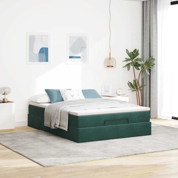 vidaXL Cadre de lit ottoman avec matelas vert fonc&eacute; 140x200 cm velours