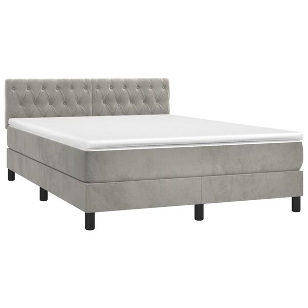 vidaXL Sommier &agrave; lattes de lit et matelas Gris clair 140x190cm Velours