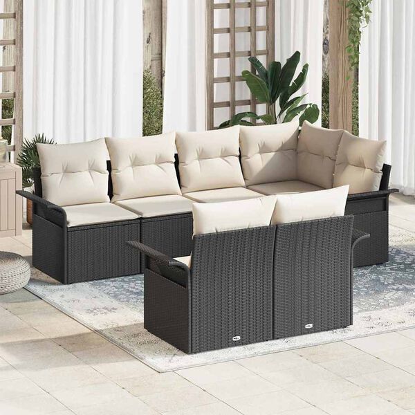 vidaXL Ensemble de canap&eacute; de jardin avec coussin 7 pcs Noir Poly rotin