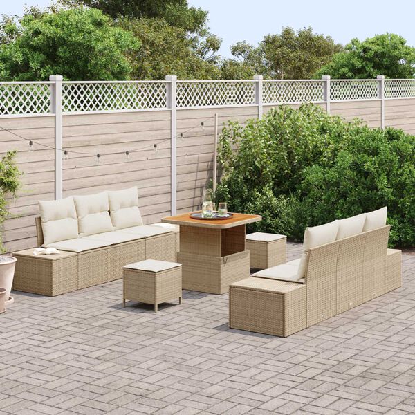 vidaXL Ensemble de canap&eacute; de jardin 9 pcs Beige Poly rotin