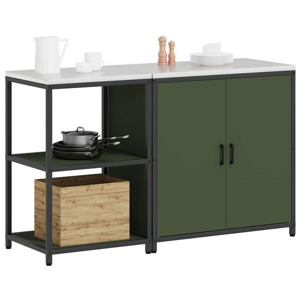 vidaXL Ensemble de rangement cuisine avec &eacute;tag&egrave;re 2 pcs Vert olive