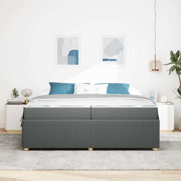 vidaXL Cadre de lit avec matelas Gris fonc&eacute; 200 x 200 cm tissu