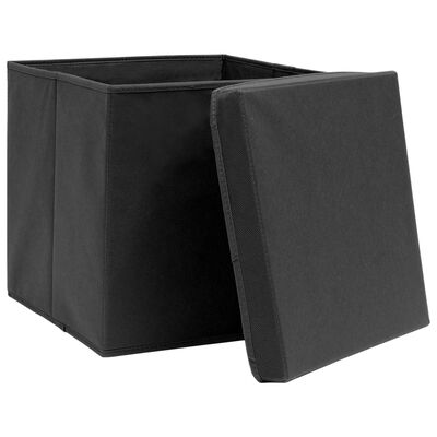 vidaXL Boîtes de rangement avec couvercle 4 pcs Noir 32x32x32 cm Tissu
