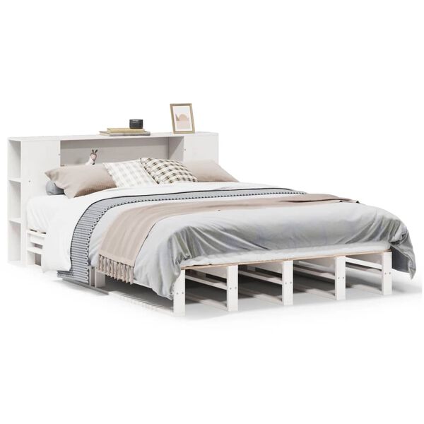 vidaXL Lit biblioth&egrave;que sans matelas blanc 140x190 cm bois massif