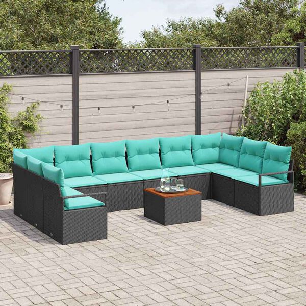 vidaXL Ensemble de canap&eacute; de jardin avec coussin 11 pcs Noir polyrotin