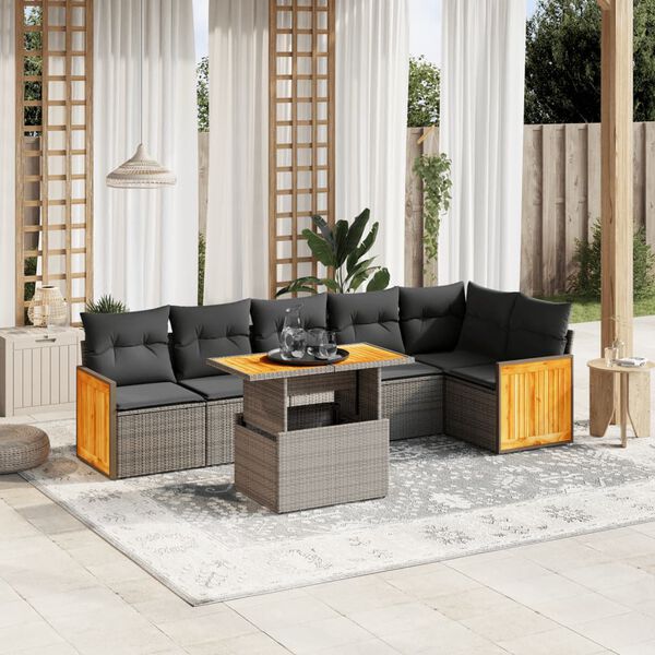 vidaXL Salon de jardin avec coussins 7 pcs gris r&eacute;sine tress&eacute;e