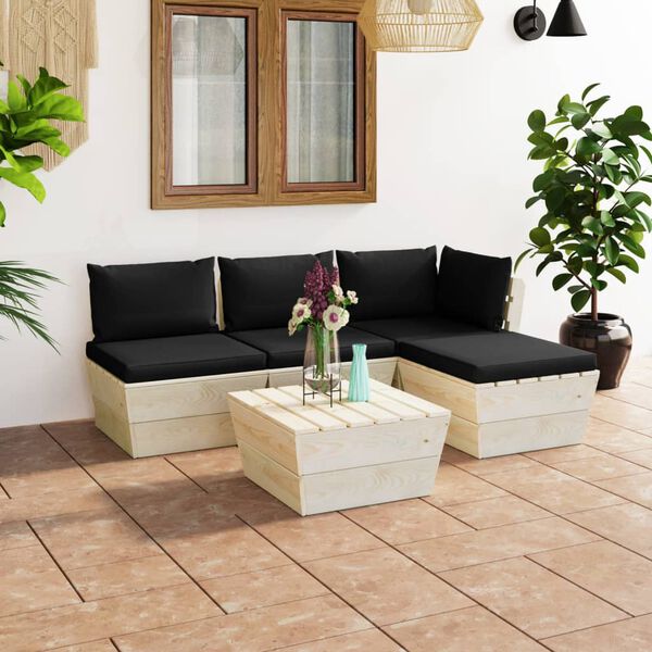 vidaXL Salon de jardin palette 5 pcs avec coussins bois d'&eacute;pic&eacute;a
