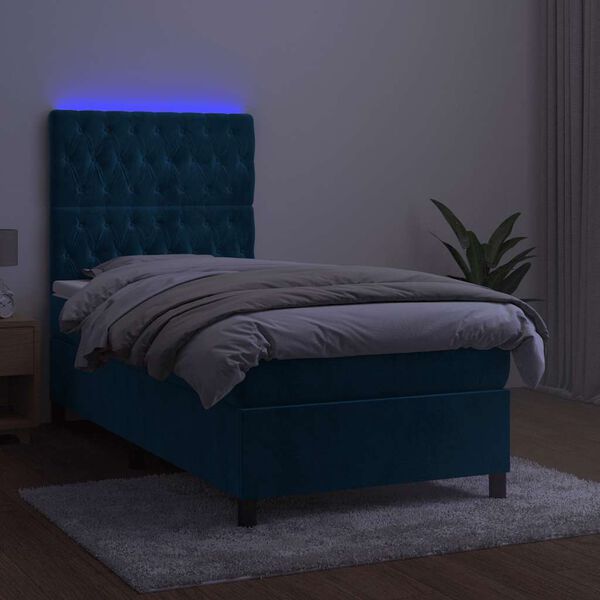 vidaXL Sommier &agrave; lattes de lit et matelas et LED Bleu fonc&eacute; 80x200 cm