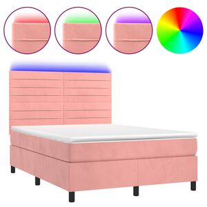 vidaXL Sommier &agrave; lattes de lit avec matelas LED Rose 140x190cm Velours