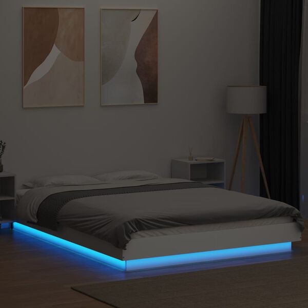 vidaXL Cadre de lit avec lumi&egrave;res LED sans matelas blanc 140x190 cm