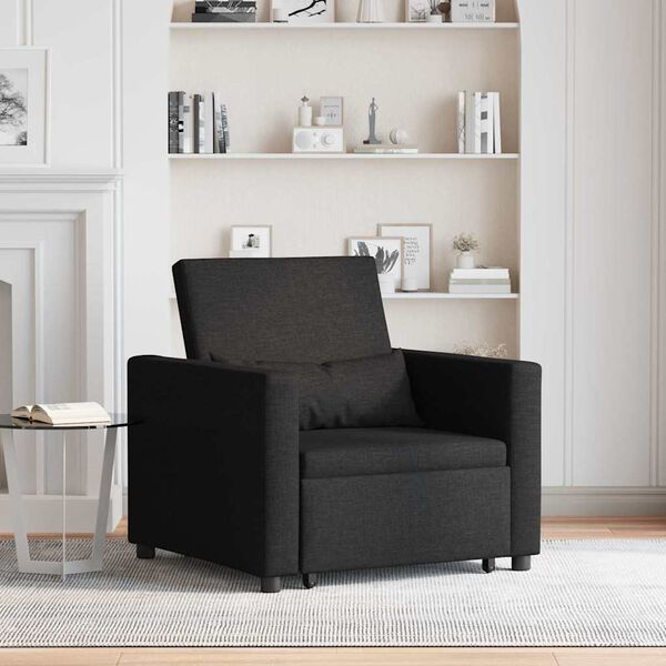 vidaXL Canapé Lit Simple avec des roues Noir 90 x 165 x 87 cm tissu