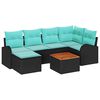 vidaXL Ensemble de canap&eacute; de jardin 7 pc Noir et turquoise polyrotin