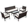 vidaXL Salon de jardin 5 pcs avec coussins R&eacute;sine tress&eacute;e Marron