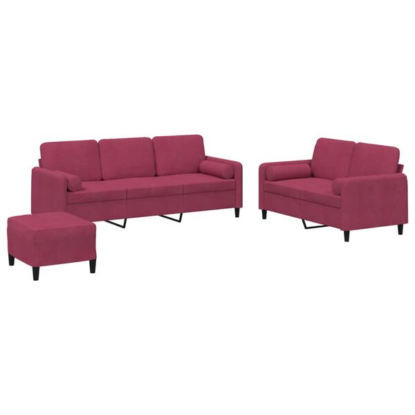 vidaXL Ensemble de canap&eacute;s 3 pcs avec coussins rouge bordeaux velours