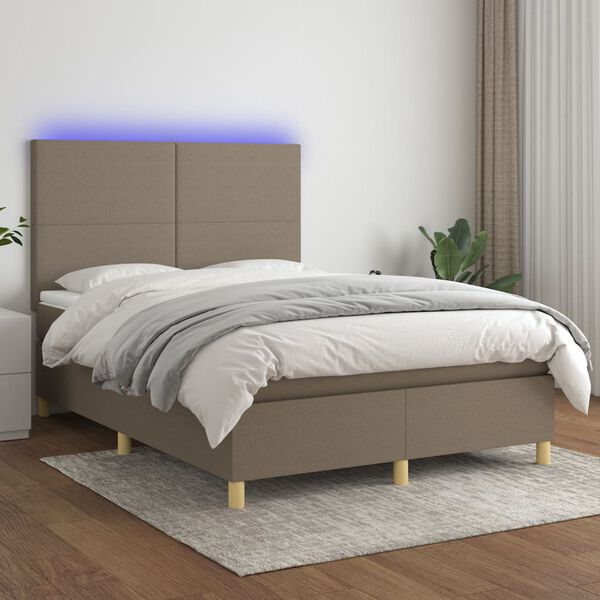 vidaXL Sommier &agrave; lattes de lit et matelas et LED Taupe 140x190cm Tissu