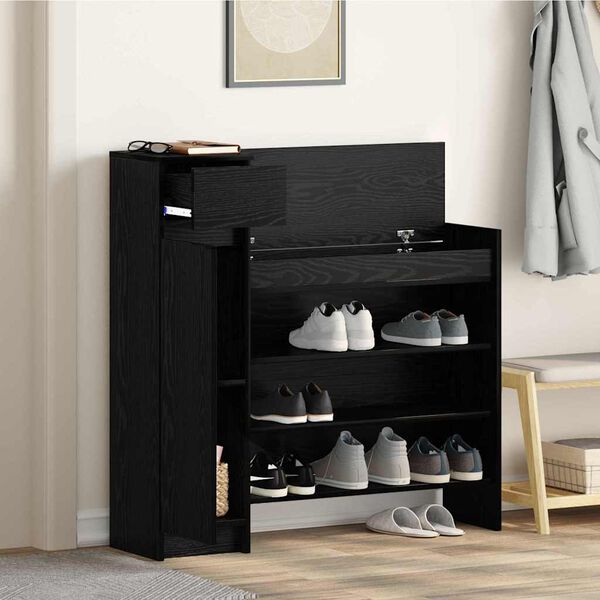 vidaXL Cabinet &agrave; chaussures avec tiroir Ch&ecirc;ne noir 100,5 x 28 x 100 cm