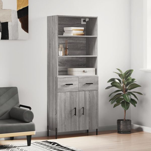 vidaXL Buffet haut Sonoma gris 69,5x34x180 cm Bois d'ing&eacute;nierie
