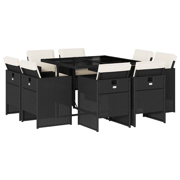 vidaXL Ensemble &agrave; manger de jardin 9pcs coussins noir r&eacute;sine tress&eacute;e