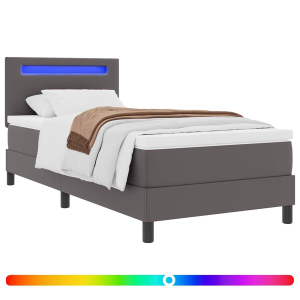 vidaXL Lit &agrave; ressorts avec matelas Gris 100 x 200 cm Simili cuir