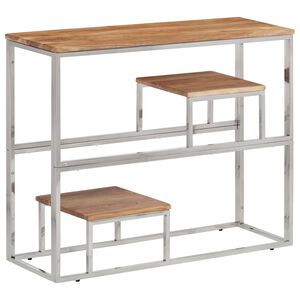vidaXL Table console argent&eacute; acier inoxydable et bois massif d'acacia