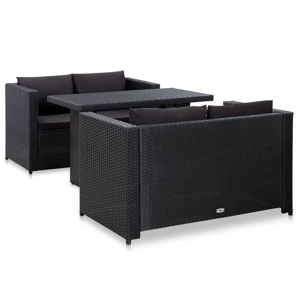 vidaXL Salon de jardin 3 pcs avec coussins R&eacute;sine tress&eacute;e Noir